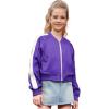 imagePerfashion Satin Bomber Jacket for Girls Zip Up Varsity Cropped Coat Sparkly Windbreaker with Pockets 413YSatin Purple 65906