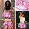 imagePerfashion Bubble Skirt for Women Metallic Puff Balloon Mini Skorts Rave Sexy Club Outfits with ShortsPink12915