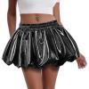 imagePerfashion Bubble Skirt for Women Metallic Puff Balloon Mini Skorts Rave Sexy Club Outfits with ShortsBlack 13915