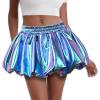 imagePerfashion Bubble Skirt for Women Metallic Puff Balloon Mini Skorts Rave Sexy Club Outfits with ShortsLaser Blue13915