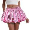 imagePerfashion Bubble Skirt for Women Metallic Puff Balloon Mini Skorts Rave Sexy Club Outfits with ShortsPink12915