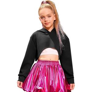 imagePerfashion Girls Long Sleeve Crop Tops Hip Hop Dance Hoodie Trendy Cropped Shirt Sweatshirt 413YBlack 101919
