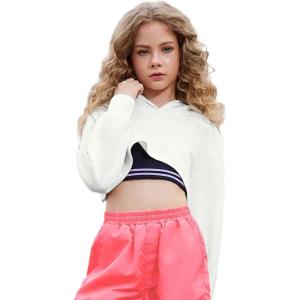 imagePerfashion Girls Long Sleeve Crop Tops Hip Hop Dance Hoodie Trendy Cropped Shirt Sweatshirt 413YWhite 04919