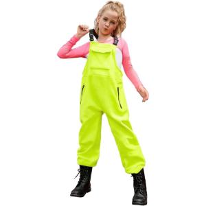 imagePerfashion Girls Fleece Overalls Kids Fuzzy Sherpa Jumpsuit Warm Winter Loose Romper with Pockets 413YNeon Green 52909