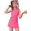 imagePerfashion Girls Tennis Dress Zipper Golf Athletic Outfit DropWaist Pickleball Builtin Bra ampamp Shorts 413YHot Pink 17407