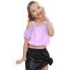 imagePerfashion Girls Puff Short Sleeve Corp Tops Cold Shoulder Shirts swiss dot chiffon blouse for 413 YearsLilac856