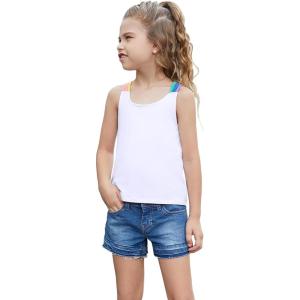 imagePerfashion Girls Tank Tops Rainbow Camisole High Low Hem Basic Shirt Yoga Gymnastics Dancewear for 413 YearsWhite752
