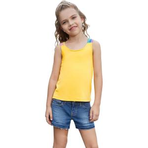 imagePerfashion Girls Tank Tops Rainbow Camisole High Low Hem Basic Shirt Yoga Gymnastics Dancewear for 413 YearsYellow752