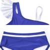 imageGirls Swimsuit Bikini Set Two Piece Bathing Suit Metallic Ruffled One Shoulder Swimwear with Hairband 413YDark Blue6051412