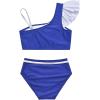 imageGirls Swimsuit Bikini Set Two Piece Bathing Suit Metallic Ruffled One Shoulder Swimwear with Hairband 413YDark Blue6051412