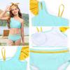 imageGirls Swimsuit Bikini Set Two Piece Bathing Suit Metallic Ruffled One Shoulder Swimwear with Hairband 413YMint Green6066412