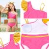 imageGirls Swimsuit Bikini Set Two Piece Bathing Suit Metallic Ruffled One Shoulder Swimwear with Hairband 413YRose Red6005412
