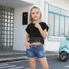 imagePerfashion Girls Fringe Hem Short Sleeve Crop Tops Round Neck T Shirt Solid Tee for 413 YearsBlack951