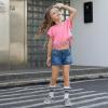 imagePerfashion Girls Fringe Hem Short Sleeve Crop Tops Round Neck T Shirt Solid Tee for 413 YearsBubblegum Pink951