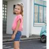 imagePerfashion Girls Fringe Hem Short Sleeve Crop Tops Round Neck T Shirt Solid Tee for 413 YearsBubblegum Pink951