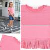 imagePerfashion Girls Fringe Hem Short Sleeve Crop Tops Round Neck T Shirt Solid Tee for 413 YearsBubblegum Pink951