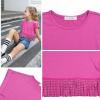 imagePerfashion Girls Fringe Hem Short Sleeve Crop Tops Round Neck T Shirt Solid Tee for 413 YearsRose Purple951