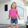 imagePerfashion Girls Fringe Hem Short Sleeve Crop Tops Round Neck T Shirt Solid Tee for 413 YearsRose Purple951