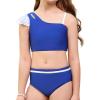 imageGirls Swimsuit Bikini Set Two Piece Bathing Suit Metallic Ruffled One Shoulder Swimwear with Hairband 413YDark Blue6051412