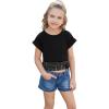 imagePerfashion Girls Fringe Hem Short Sleeve Crop Tops Round Neck T Shirt Solid Tee for 413 YearsBlack951