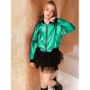 imagePerfashion Metallic Bomber Jacket for Girls Zip Up Cropped Jacket Sparkly Lightweight Coat Windbreaker with PocketsGreen453