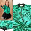 imagePerfashion Metallic Bomber Jacket for Girls Zip Up Cropped Jacket Sparkly Lightweight Coat Windbreaker with PocketsGreen453