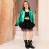 imagePerfashion Metallic Bomber Jacket for Girls Zip Up Cropped Jacket Sparkly Lightweight Coat Windbreaker with PocketsGreen453
