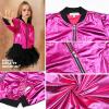 imagePerfashion Metallic Bomber Jacket for Girls Zip Up Cropped Jacket Sparkly Lightweight Coat Windbreaker with PocketsHot Pink453