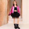 imagePerfashion Metallic Bomber Jacket for Girls Zip Up Cropped Jacket Sparkly Lightweight Coat Windbreaker with PocketsHot Pink453