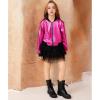 imagePerfashion Metallic Bomber Jacket for Girls Zip Up Cropped Jacket Sparkly Lightweight Coat Windbreaker with PocketsHot Pink453