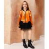 imagePerfashion Metallic Bomber Jacket for Girls Zip Up Cropped Jacket Sparkly Lightweight Coat Windbreaker with PocketsOrange453