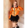 imagePerfashion Metallic Bomber Jacket for Girls Zip Up Cropped Jacket Sparkly Lightweight Coat Windbreaker with PocketsOrange453