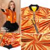 imagePerfashion Metallic Bomber Jacket for Girls Zip Up Cropped Jacket Sparkly Lightweight Coat Windbreaker with PocketsOrange453