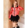 imagePerfashion Metallic Bomber Jacket for Girls Zip Up Cropped Jacket Sparkly Lightweight Coat Windbreaker with PocketsRed453