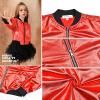 imagePerfashion Metallic Bomber Jacket for Girls Zip Up Cropped Jacket Sparkly Lightweight Coat Windbreaker with PocketsRed453