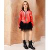 imagePerfashion Metallic Bomber Jacket for Girls Zip Up Cropped Jacket Sparkly Lightweight Coat Windbreaker with PocketsRed453