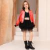 imagePerfashion Metallic Bomber Jacket for Girls Zip Up Cropped Jacket Sparkly Lightweight Coat Windbreaker with PocketsRed453