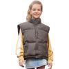 imagePerfashion Girls Puffer Vest Zip Up Lightweight Sleeveless Jacket Puffy Warm Leather Winter Coat 413YCoffee Color