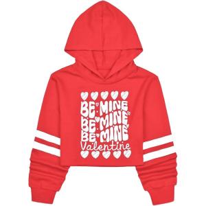 imageKids Girls Leather Plaid Long Sleeve Crop Top Hoddie Cropped SweatershirtsRed Heart97a