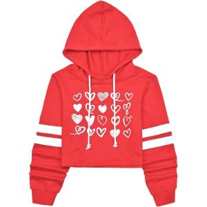 imagePerfashion Women Sweatshirt Crop Top Hoodie Long Sleeve SweatshirtsRed Heart95a