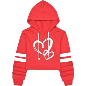 imagePerfashion Women Sweatshirt Crop Top Hoodie Long Sleeve SweatshirtsRed Love96a