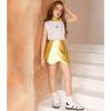 image:imagePerfashion Girls Metallic Skort High Waisted Stretchy Metallic Wrap Skirt Shorts Trendy Asymmetrical Skort 413YGold03421