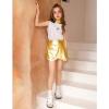 image:imagePerfashion Girls Metallic Skort High Waisted Stretchy Metallic Wrap Skirt Shorts Trendy Asymmetrical Skort 413YGold03421