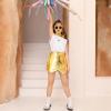image:imagePerfashion Girls Metallic Skort High Waisted Stretchy Metallic Wrap Skirt Shorts Trendy Asymmetrical Skort 413YGold03421