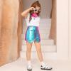 image:imagePerfashion Girls Metallic Skort High Waisted Stretchy Metallic Wrap Skirt Shorts Trendy Asymmetrical Skort 413YLaser Blue13421