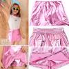 image:imagePerfashion Girls Metallic Skort High Waisted Stretchy Metallic Wrap Skirt Shorts Trendy Asymmetrical Skort 413YPink12421