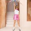 image:imagePerfashion Girls Metallic Skort High Waisted Stretchy Metallic Wrap Skirt Shorts Trendy Asymmetrical Skort 413YPink12421