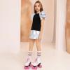 image:imagePerfashion Girls Shirts Metallic Ruffle Sleeve Tops Crewneck Summer Tees Hip Hop Dance Party 413YLaser Silver Sleeve Tops 01309