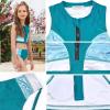 image:imagePerfashion Girls Swimsuit Two Piece Color Block Tankini Zipper Bathing Suits High Waisted Sporty TeensDark Green6027413