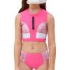 image:imagePerfashion Girls Swimsuit Two Piece Color Block Tankini Zipper Bathing Suits High Waisted Sporty TeensRose Red6005413